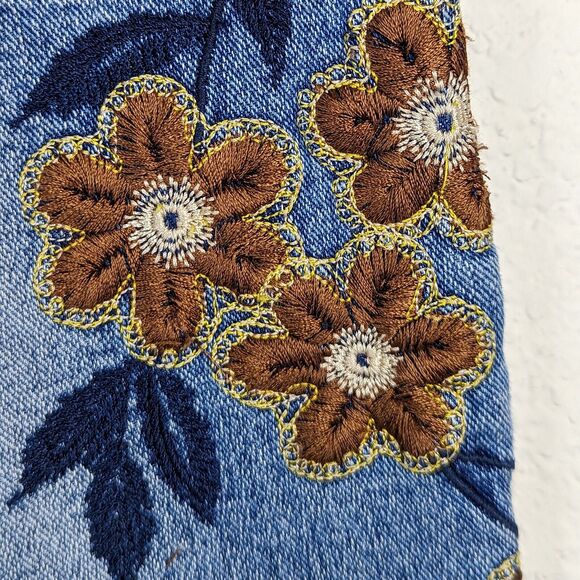VTG 90s Y2K Mid-Rise Embroidered Floral Overlap Zipper Flare Crop Jeans Denim 30 - Picture 5 of 12